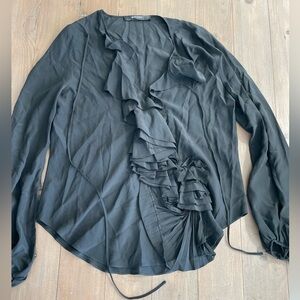 Givenchy black 100% silk ruffle blouse